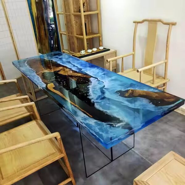 Walnut Wood High Epoxy Resin Wood Table Design Dinner Clear Transparent Epoxy Resin For River Office Table - Image 5