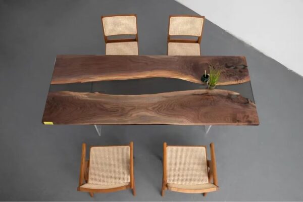 Black And Wood Epoxy Dining Table Black Walnut Wood - Image 5