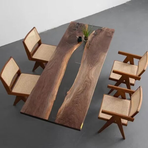 Black And Wood Epoxy Dining Table Black Walnut Wood - Image 4