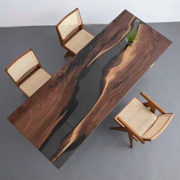 Black And Wood Epoxy Dining Table Black Walnut Wood - Image 2