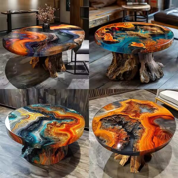 Circle Live Edge Walnut Wood Dinner Clear River Ocean Island DIY BBQ Bar Dining Coffee Epoxy Resin Table Top - Image 4