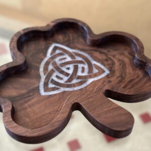 Shamrock Celtic Triquetra Walnut Bowl