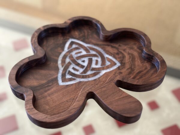 Shamrock Celtic Triquetra Walnut Bowl