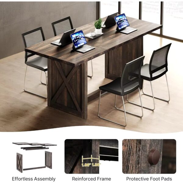70.8" Large Farmhouse Dining Table for 6 to 8 People, Rustic Style Wood Dinner Table, Rectangular Dining Table for Kitchen - Image 5