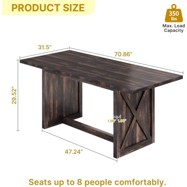 70.8" Large Farmhouse Dining Table for 6 to 8 People, Rustic Style Wood Dinner Table, Rectangular Dining Table for Kitchen - Image 4