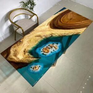 Epoxy resin art river table tea table desk transparent furniture solid wood board desktop board customized