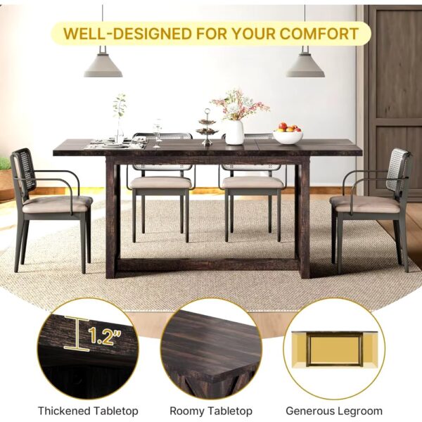70.8" Large Farmhouse Dining Table for 6 to 8 People, Rustic Style Wood Dinner Table, Rectangular Dining Table for Kitchen - Image 7