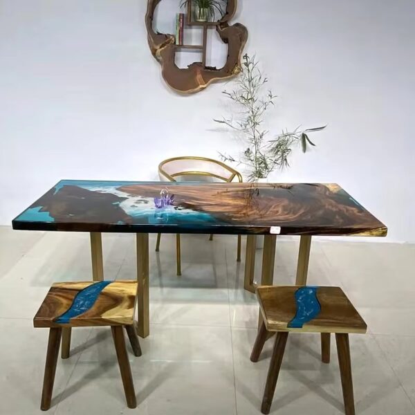 Epoxy resin art river table tea table desk transparent furniture solid wood board desktop board customized - Image 2